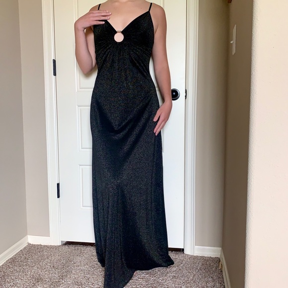 Y2K SCOOP Black and Gold Keyhole Shimmer Gown - Picture 1 of 13